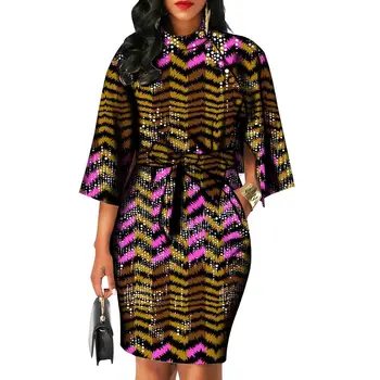 2020 африкански рокли за жени AFRIPRIDE басейн riche ankara print pure cotton private custom wax batik bow о-образно деколте dress S1825092 images