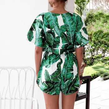Womail bodysuit Women Summer Casual Fashion Leaves Printing Short Sleeve V образно деколте Rompers гащеризон Playsuit new 2019 M4 images