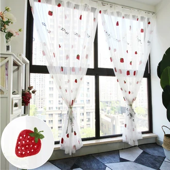 Карикатура сладко ягодово модел бродирани тюлевые завеси за деца момичета спалня корейски сладък плод Sheer veil завеси MY327-5 image