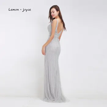 Lemon joyce официално сиви вечерни рокли, дълги 2020 Секси дълбоко V-образно деколте на гърба елегантни дълги вечерни рокли, абитуриентски плюс размер images