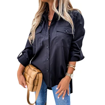 Есен-зима отложной яка блуза, дамски ежедневни ризи с дълъг ръкав и блузи дами нередовни дълги блузи Blusas Mujer D30 images